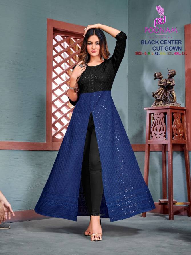 Poonam Black Center cut Gown Wholesale Designer Collection